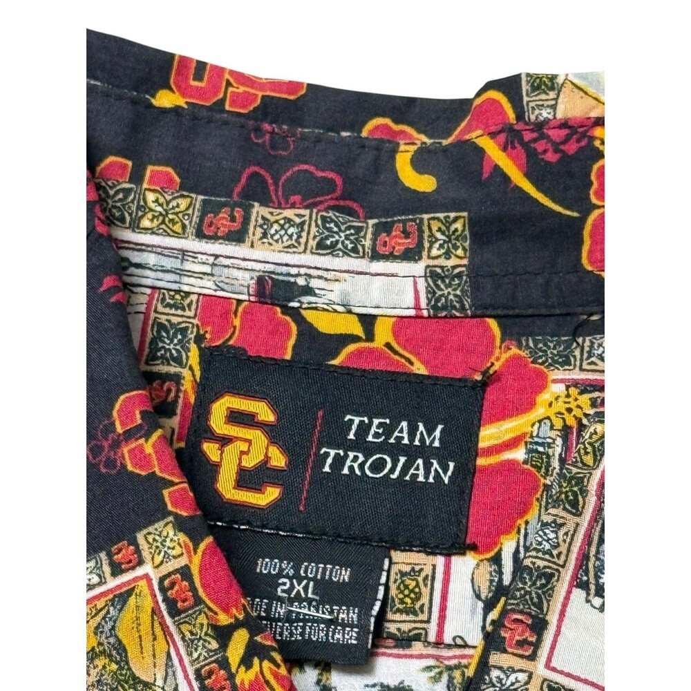 Vintage USC Trojans Mens Shirt 2XL Red Hawaiian Tropical Button Down Camp NCAA - Picture 2 of 6